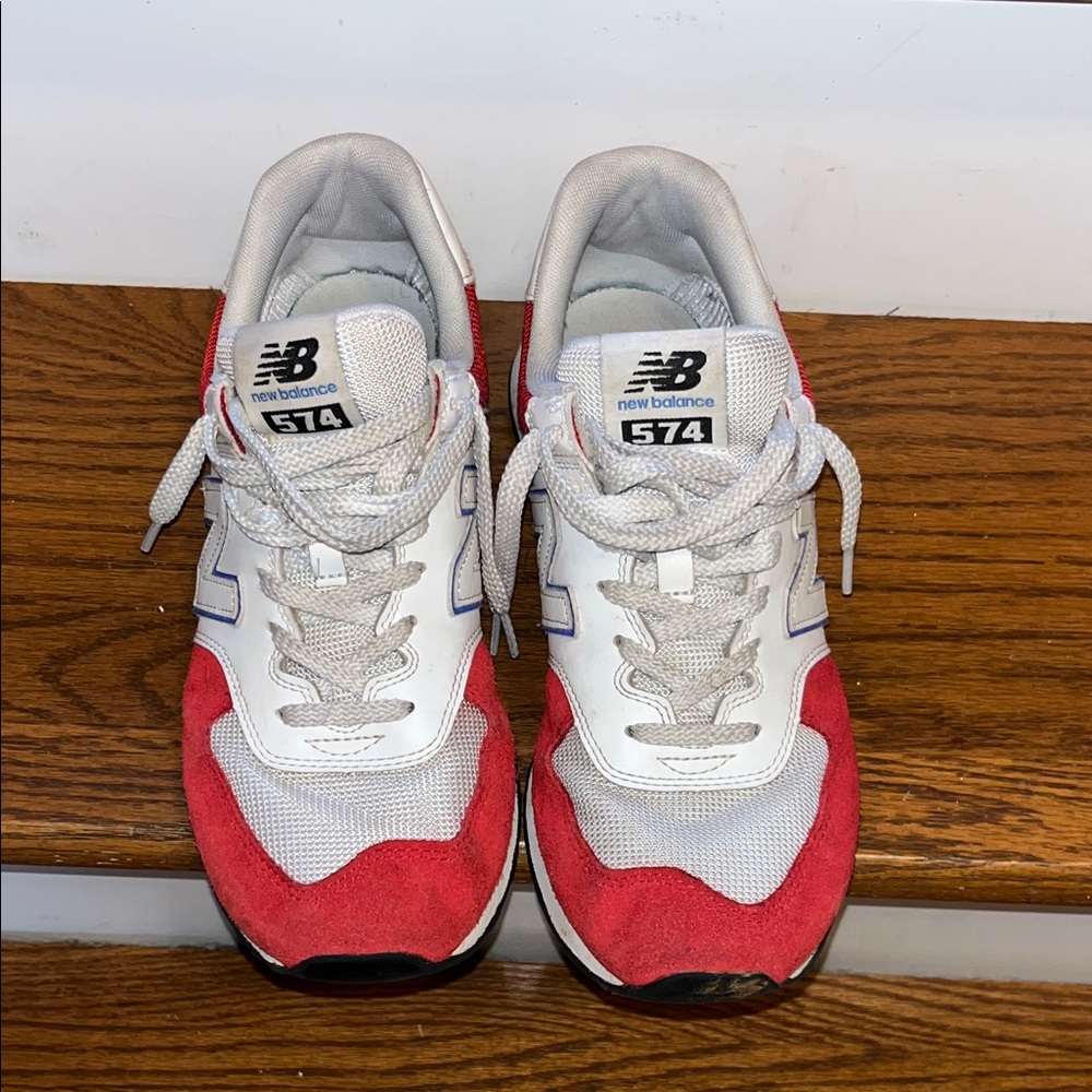 New Balance 574 Red and White Athletic Shoes